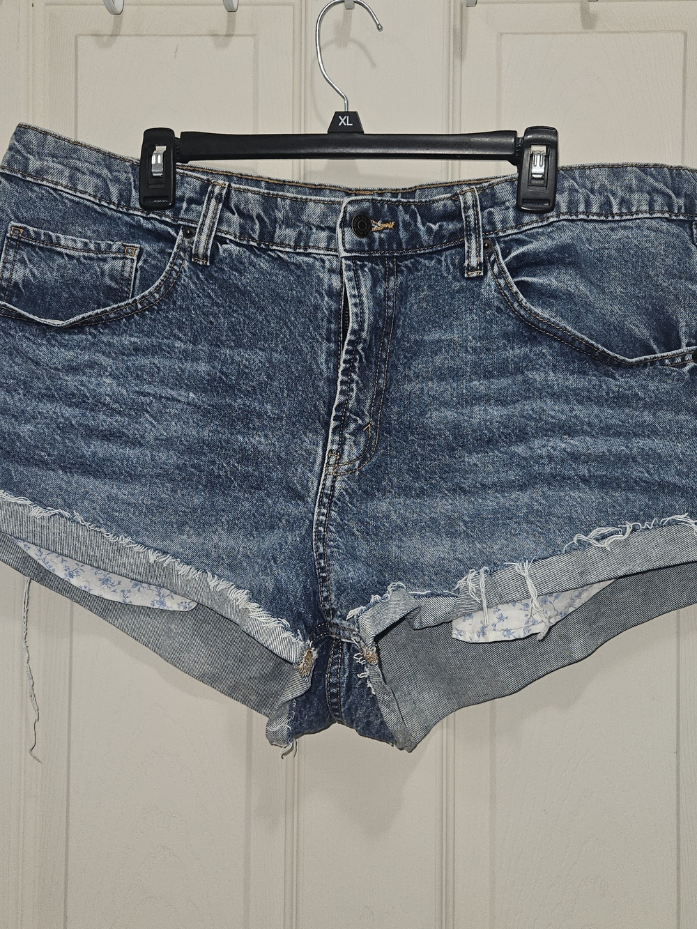wild fable Distressed Dark Blue Denim Cutoff Shorts
